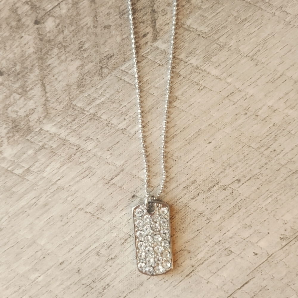 Cookie Lee Mini Silver Crystal Dog Tag Fashion Pendant Necklace